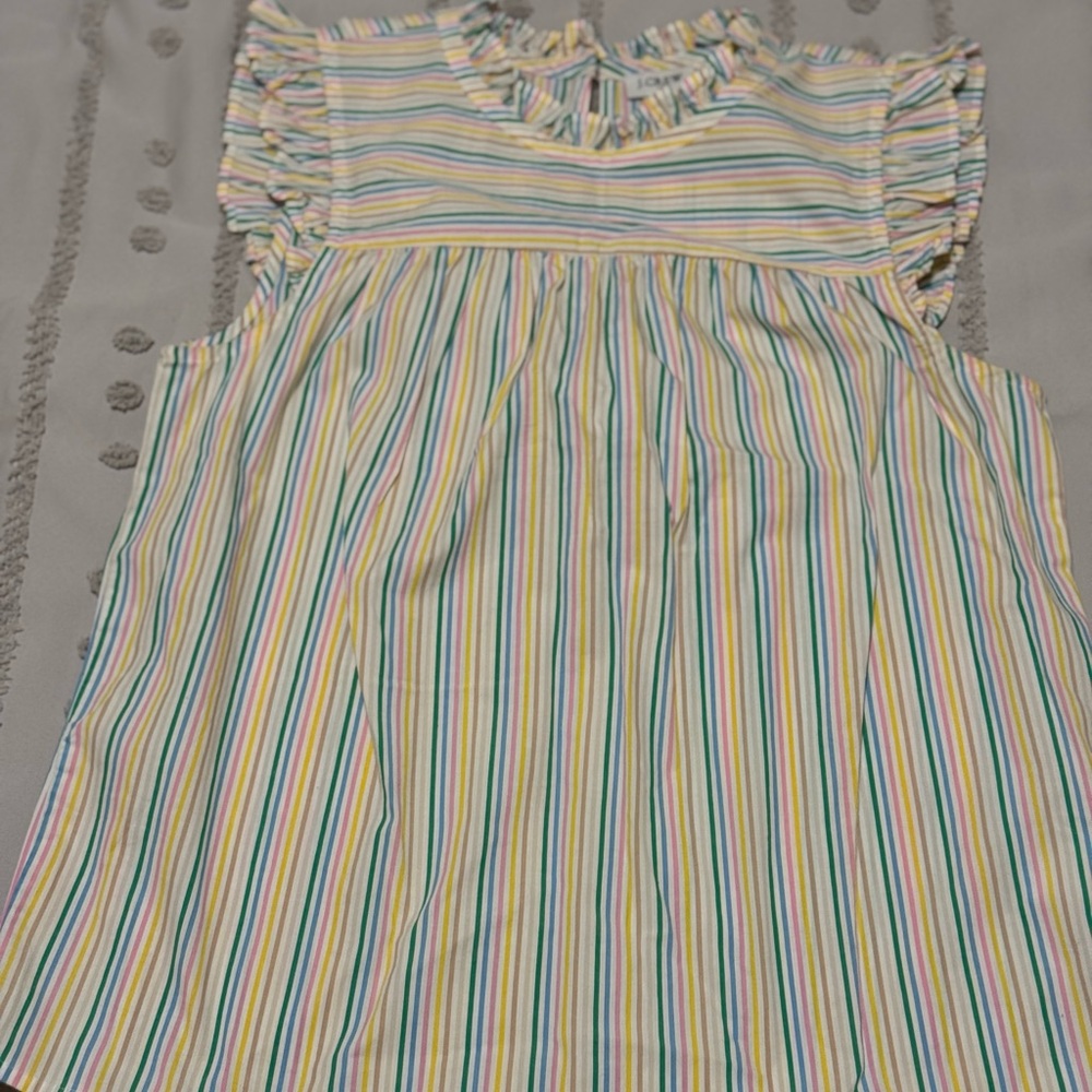 J. Crew Multicolor Striped Ruffle Blouse